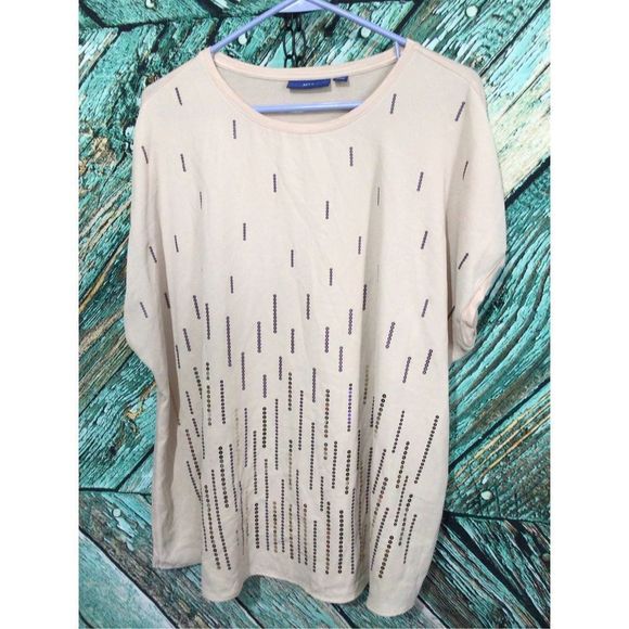 APT.9 Cap Sleeve Top Sequin Accents Beige Size XXL - Picture 7 of 13